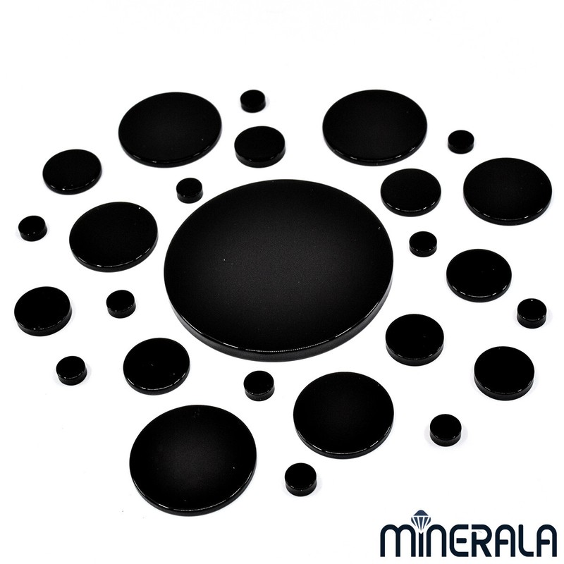[WHOLESALE] NATURAL BLACK ONYX ROUND FLAT TOP GEMSTONE VARIOUS SIZES WP0021F