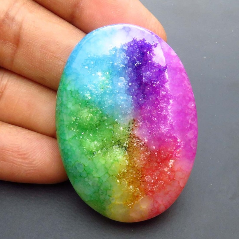 Natural Solar Quartz Druzy Gemstone 46x37mm Oval Multi Cabs Loose 107cts SO-594