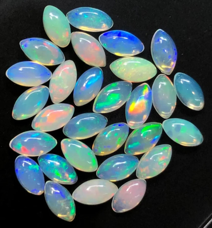 Rare Natural Ethiopian Opal Cabochons, Multi-Fire Opal, 3x6mm Marquise, 5.20 ct