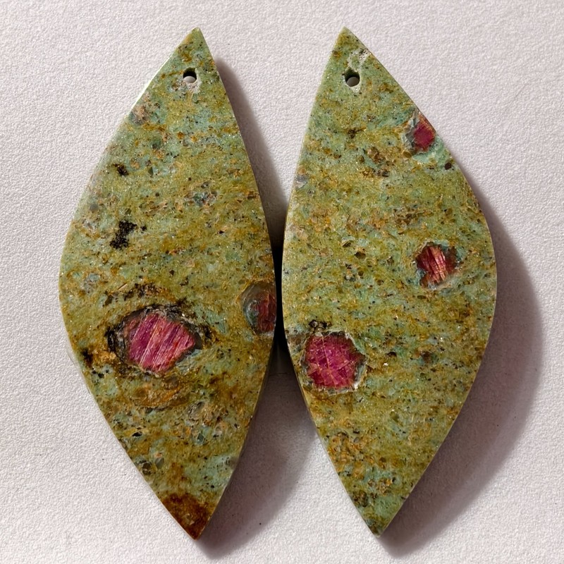 64 Cts Natural Ruby Fuchsite Drilled Pair Cabochon Gemstone 45.3 X 19.2 MM