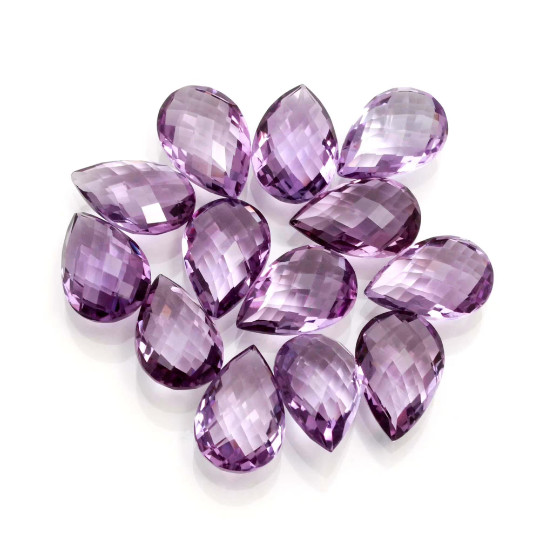 Natural Amethyst Briolette Checker Cut 15x10mm Pear Shape Purple Gemstone 2 Pc