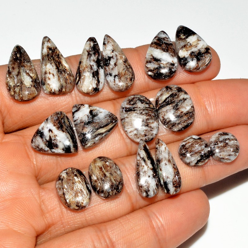 8 Pairs 99 Cts Natural Mica Schist Cabochon Gemstone Pair 20×10 9x9mm #16772