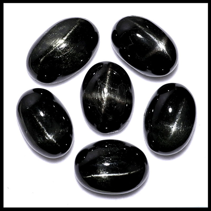4 Ray Asterism~ 6 PC Natural Black Star Diopside 19-21mm Oval Cabochon Gemstones