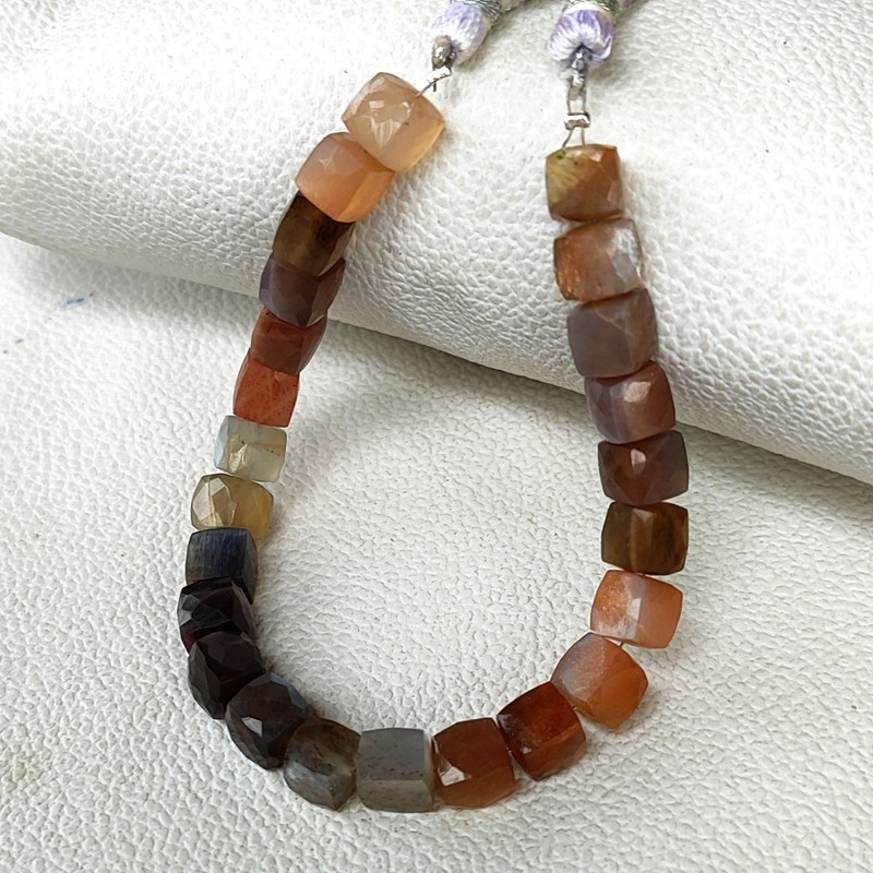 Multicolor Moonstone 7.5mm Faceted Cube Bead 7 Inch Strand Natural India Gems gallery