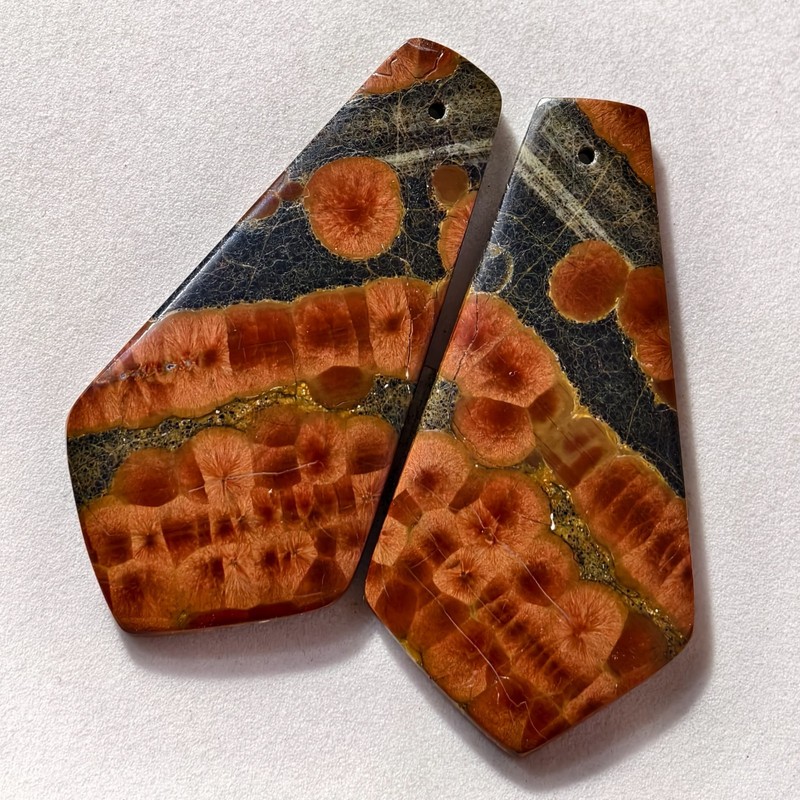 58 Cts Natural Peanut Obsidian Drilled Pair Cabochon Gemstone 48 X 23.6 MM gallery