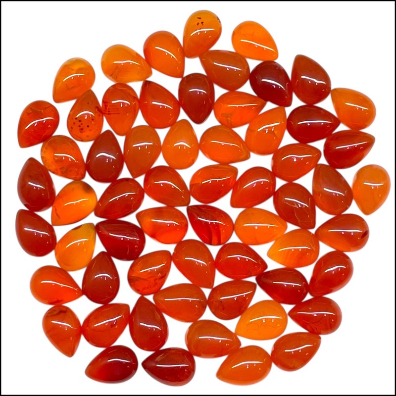 60 Pcs Natural Carnelian 10x7mm Pear Cabochon Polished Loose Gemstone 145 Cts