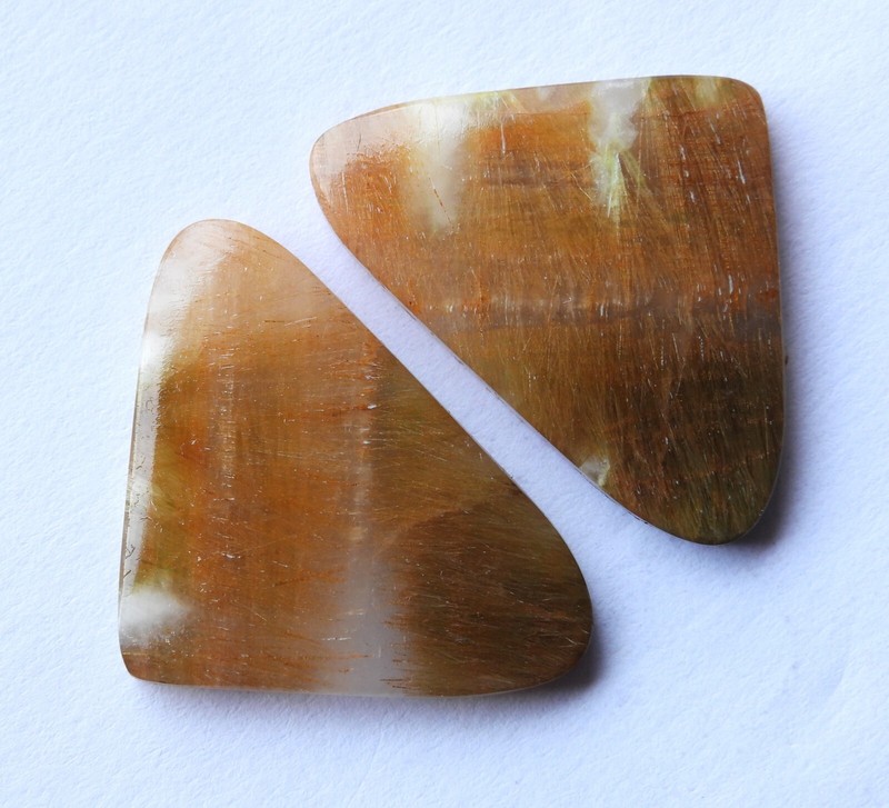 34.90 Ct Natural Rutilated Quartz (29mm X 20mm each) Cabochon Match Pair gallery