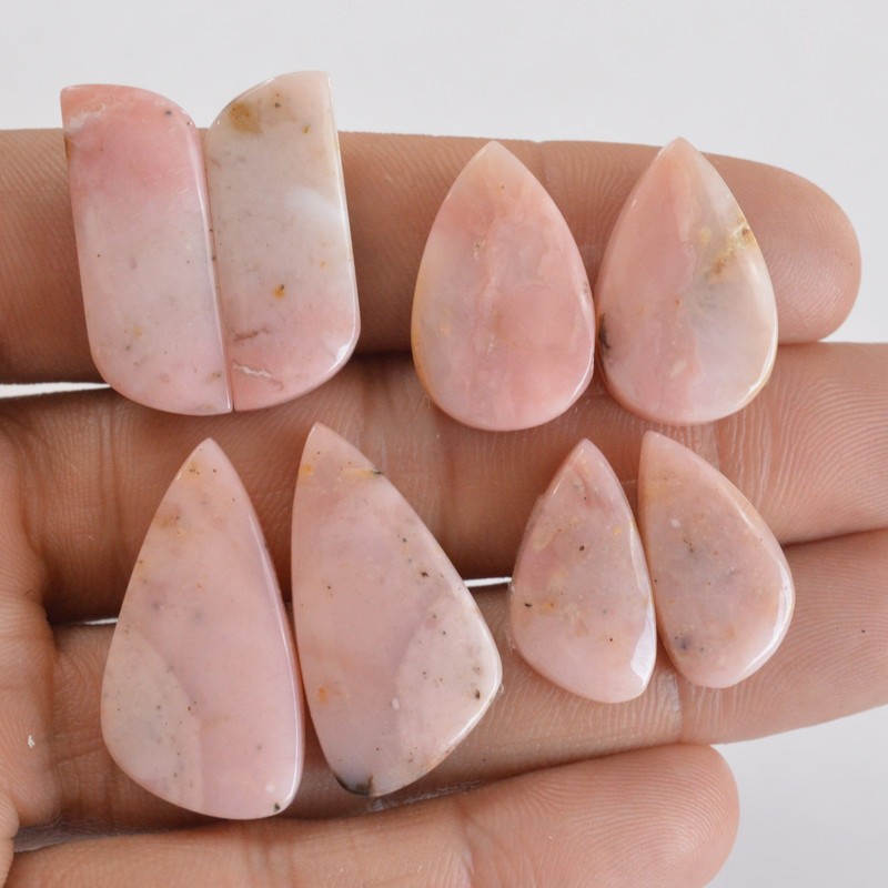 4Pairs 95Cts Natural Pink Opal Gemstone Cabochon Pairs Lot 20×10-28x9mm#14217