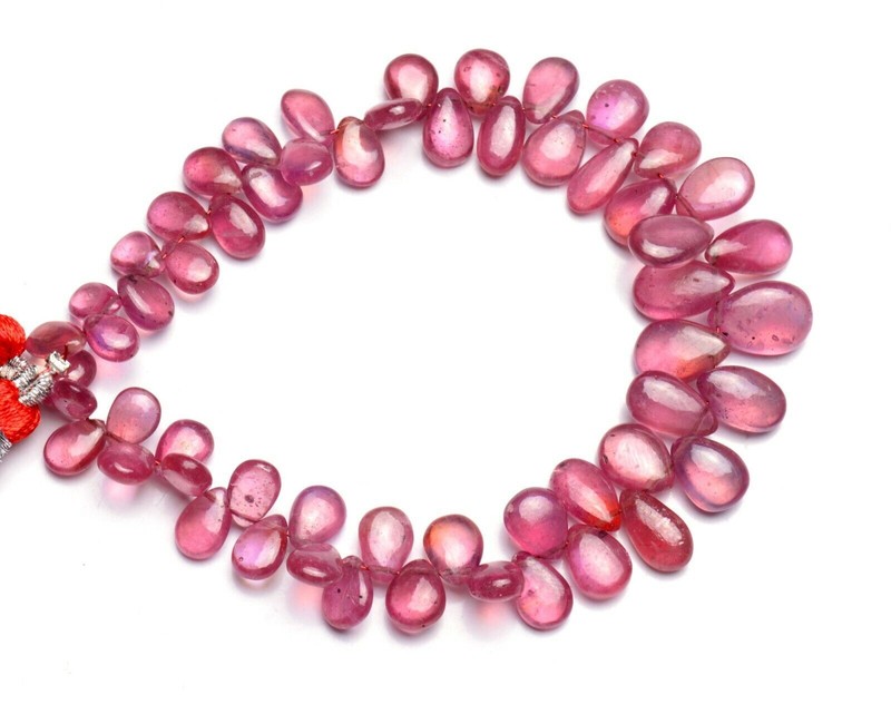 Natural Gem Pink Sapphire 7x5 to 11x8MM Size Smooth Pear Shape Beads 99Cts. 7.5" gallery