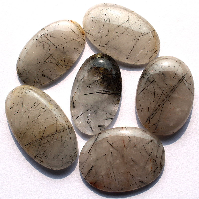 6 Pcs Natural Tourmaline Rutile Quartz 35mm-42.5mm Oval Cabochon Gemstones Lot gallery
