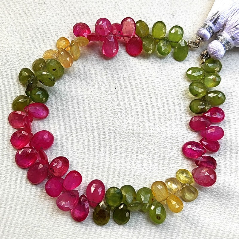 Natural Multicolor Sapphire Gems 7×5 to 9×7 mm Faceted Pear Briolette 7″ Strand