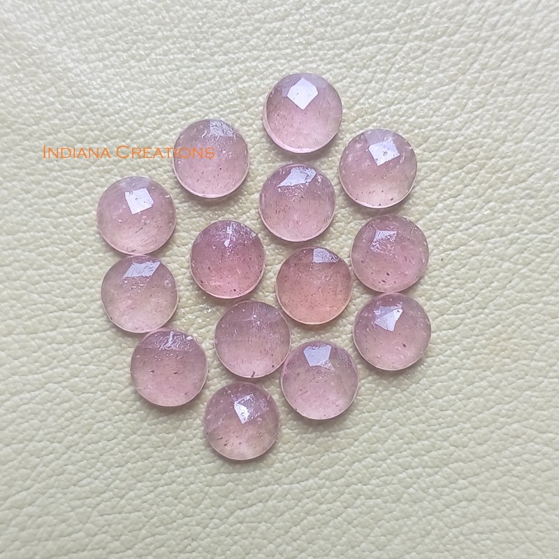 Pink Strawberry Quartz Round Rose Cut 5mm To 20mm Natural Loose Gemstone