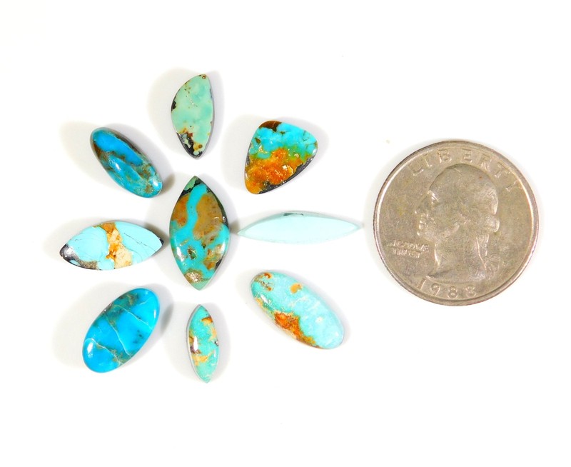 9Pieces Natural Turquoise Mix Cabochon Gemstone Backed 24.Ct Arizona Mine DL=261