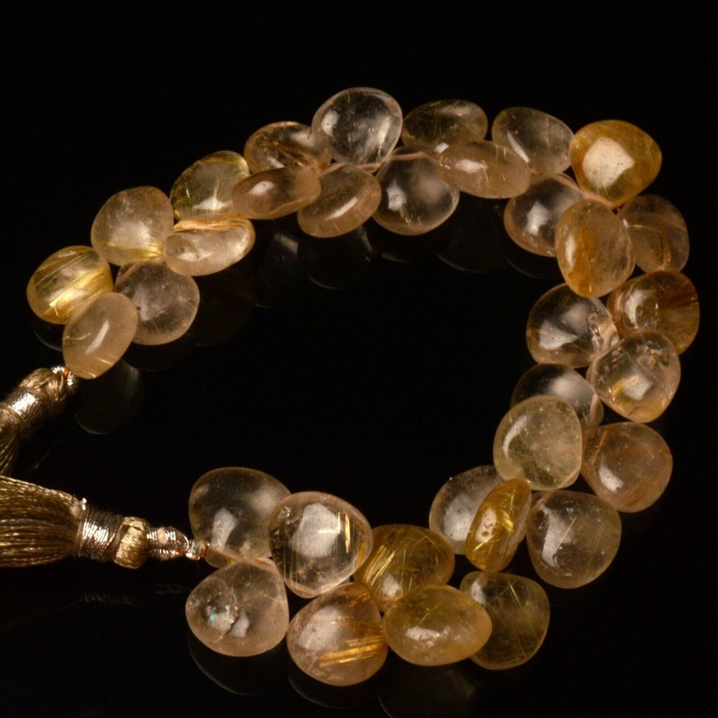 Golden Rutile Quartz Gem 11 mm Approx. Size Smooth Heart Shape Beads 6.5″ Strand