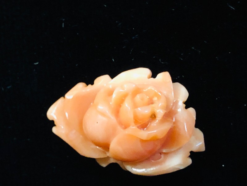 Japanese Obidome Carved Salmon Coral Rose Flower 1.4g gallery