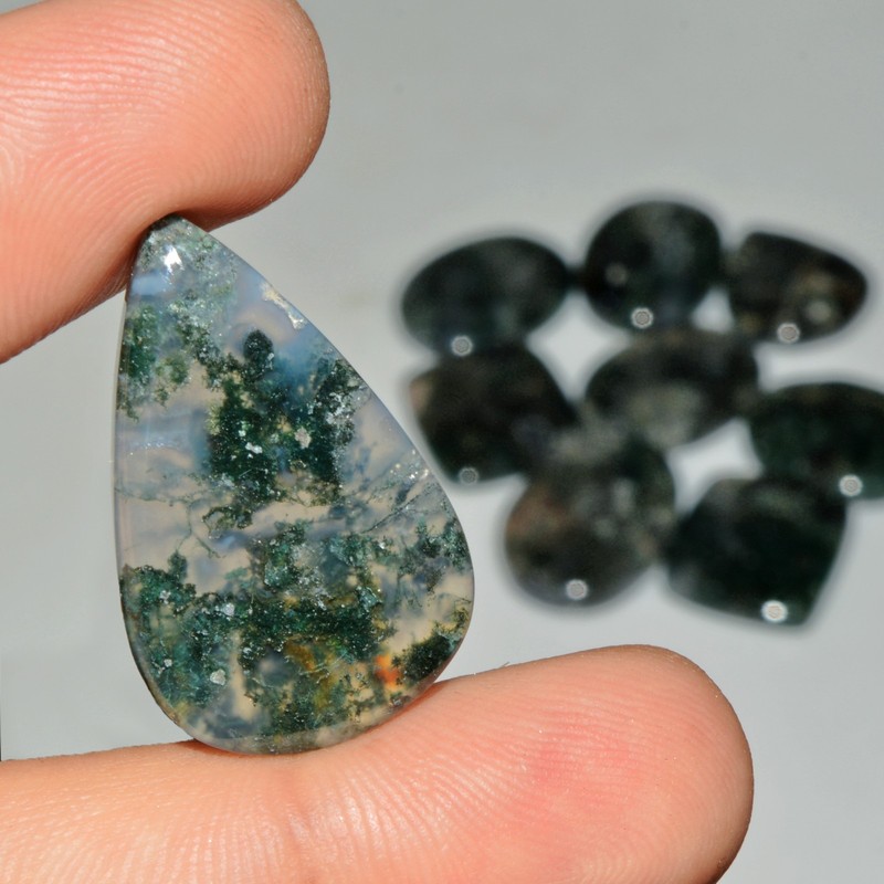 9 Pcs 184 Cts Natural Green Moss Agate Cabochon Gemstone 29x18 20x19mm #18234 gallery