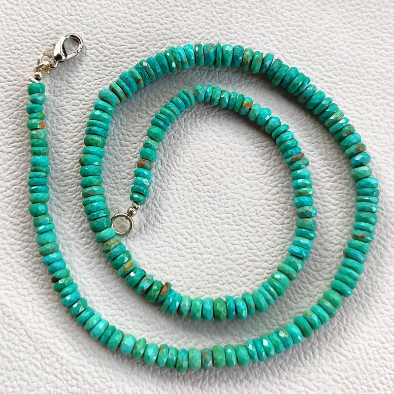 Arizona Origin Turquoise 4 to 6mm Faceted Heishi Beads Necklace 16″ Gemstones