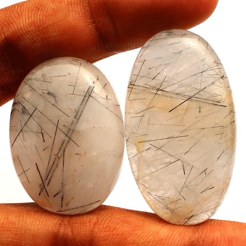 6 Pcs Natural Tourmaline Rutile Quartz 35mm-42.5mm Oval Cabochon Gemstones Lot gallery