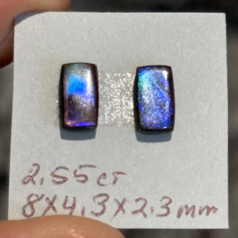 2.55ct 8×4.3×2.3mm Pair Fine Purple Genuine Ammolite Rectangle Cabochon Gems