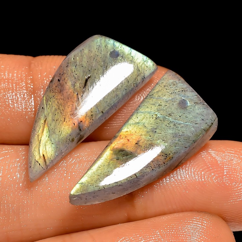 20 Cts Natural Labradorite Drilled Cabochon Match Pair Gemstone 26X11X4MM LB-136 gallery