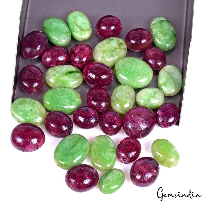 320 Ct/33Pcs Natural Red Ruby Green Emerald Oval Cab Drill Loose Bead Loose Gems gallery
