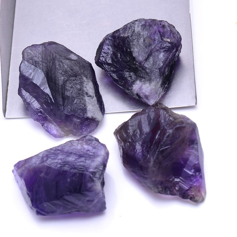 4 Pcs Natural Amethyst Rough Hi-Grade Rich Purple 27mm-32mm Loose Gemstones Lot