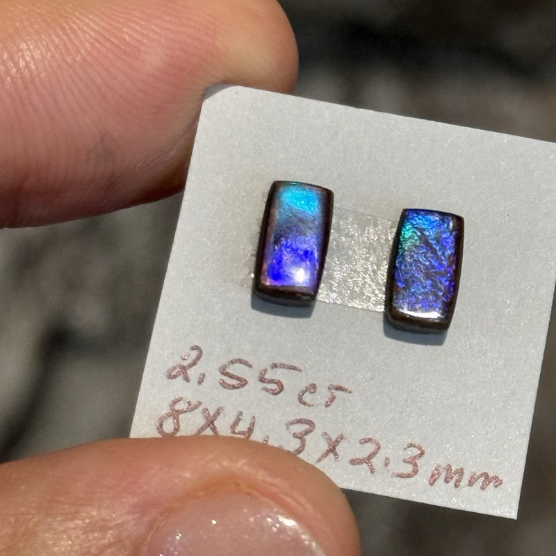 2.55ct 8x4.3x2.3mm Pair Fine Purple Genuine Ammolite Rectangle Cabochon Gems gallery
