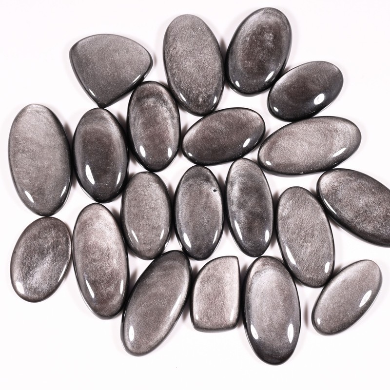 Silver Sheen Obsidian Cabochons: AAA Grade, Mix Shapes, Jewelry Making