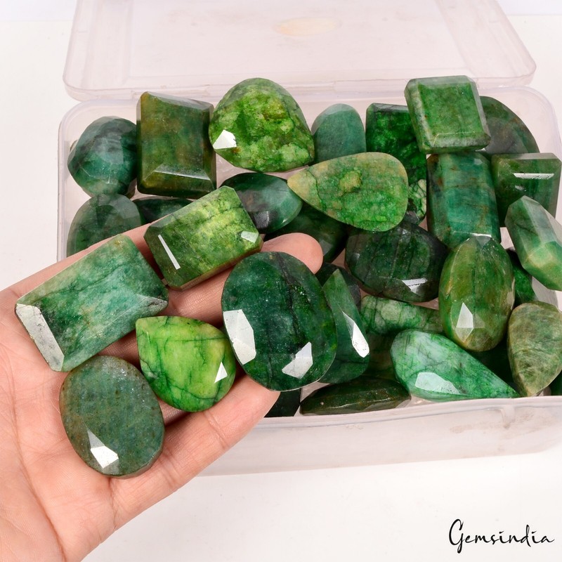 1 Kilo Natural Green Emerald Mix Cut Loose Brazilian Gemstones-38 Pcs Wholesale
