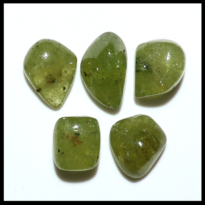 Gemmy Glow~ 5 PC Natural Vesuvianite Green Garnet 12mm-17mm Cabochon Gemstones