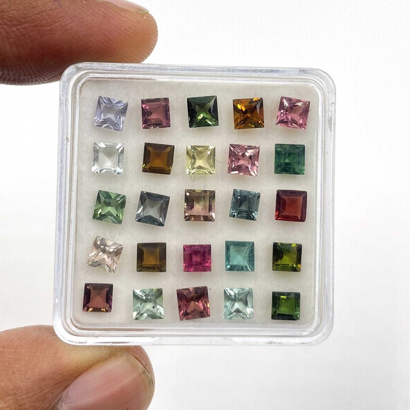 Natural Multi Tourmaline Square Cut Loose Gemstone Lot 34 Pcs 4 MM 10 CT