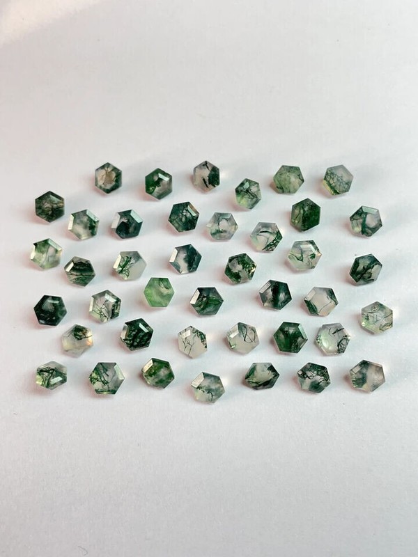 [WHOLESALE] NATURAL MOSS AGATE FACETED HEXAGON SHAPE LOOSE GEMSTONE gallery