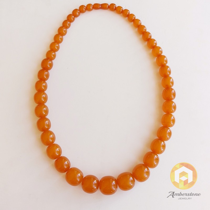 Old Vintage Baltic Amber Necklace, Orange Brown Color, Big Beads , 58 cm / 22.3 gallery