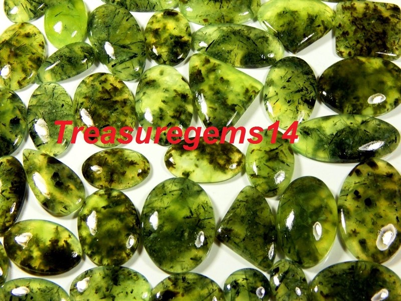 Rutile Prehnite” 250 Ct Wholesale Lot Natural Deep Apple Green Cabochon Gemstone