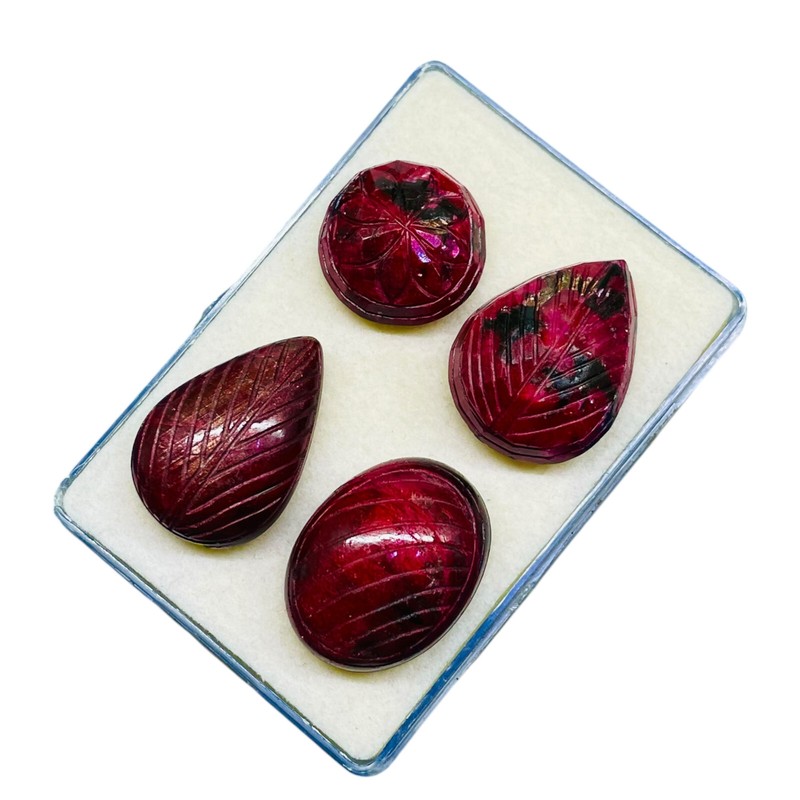 4 Pcs Natural Carved Ruby 23-32mm Loose Pendant Size Gemstones Lot 316.85 Cts