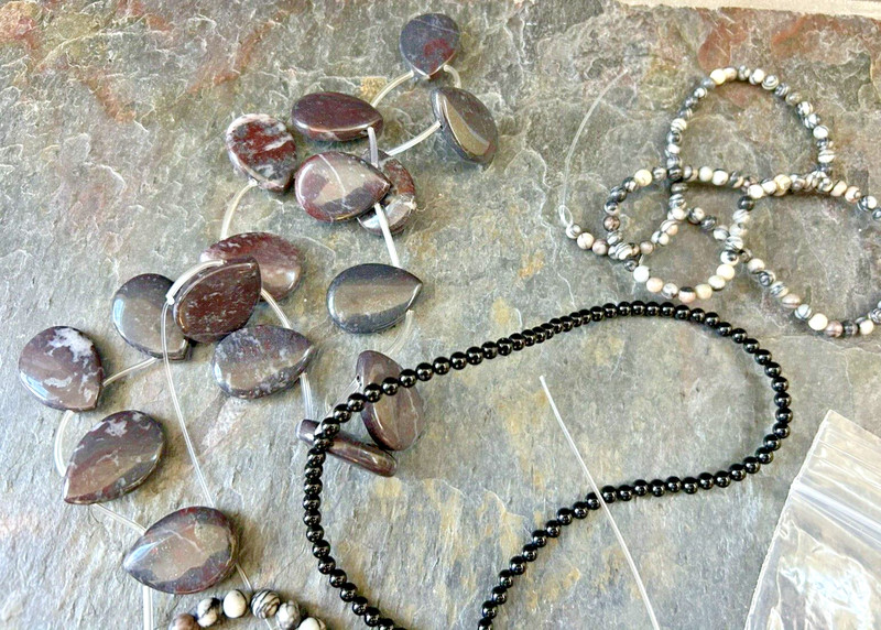Lot 4+ Strands 15-16" long Black Agate 24x18mm Bloodstone & Zebra Jasper Estate gallery