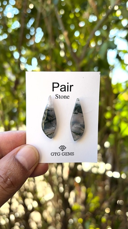 Moss Agate Matching Pair Cabochon 28x8mm (GTG-MMA-14)