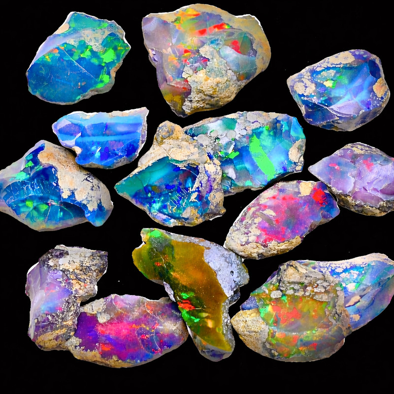 100cts Natural Ethiopian loose opal gemstone lot, black dry Fire opal rough lot