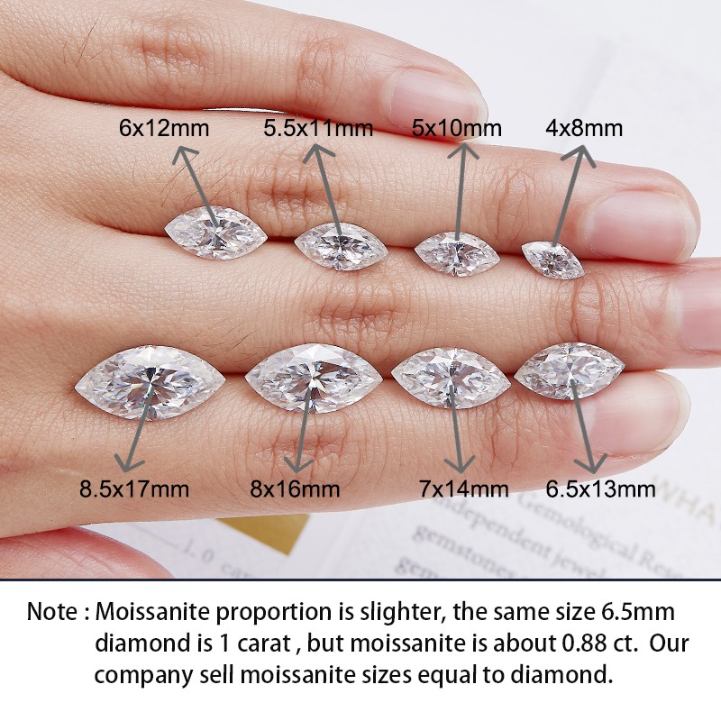 Marquise Exquisite Cut 0.3-10ct D Color Loose Moissanite VVS1 GRA Certificate gallery
