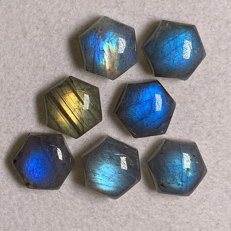 AAAA Top Quality Labradorite Unique Blue multi Fire Shape Hexagon Cabochon 11 MM gallery