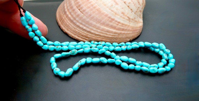 AAAAA AZ SLEEPING BEAUTY ROBIN’S EGG BLUE TURQUOISE W/ MATRIX NUGGET BEAD STRAND