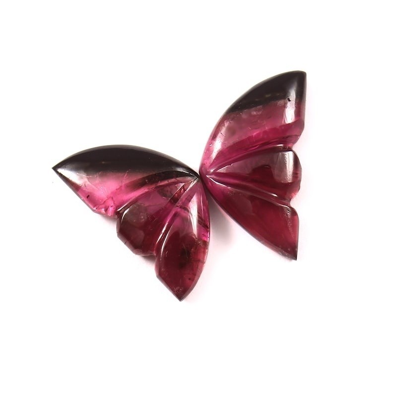 Loose Gemstone Natural Watermelon Tourmaline Butterfly Wings, Hand Carved A544