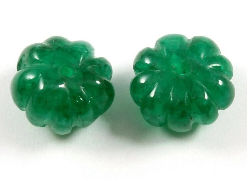 12 mm Luxury Natural Emerald Carving – Floral Design Matching Set Certified Gems