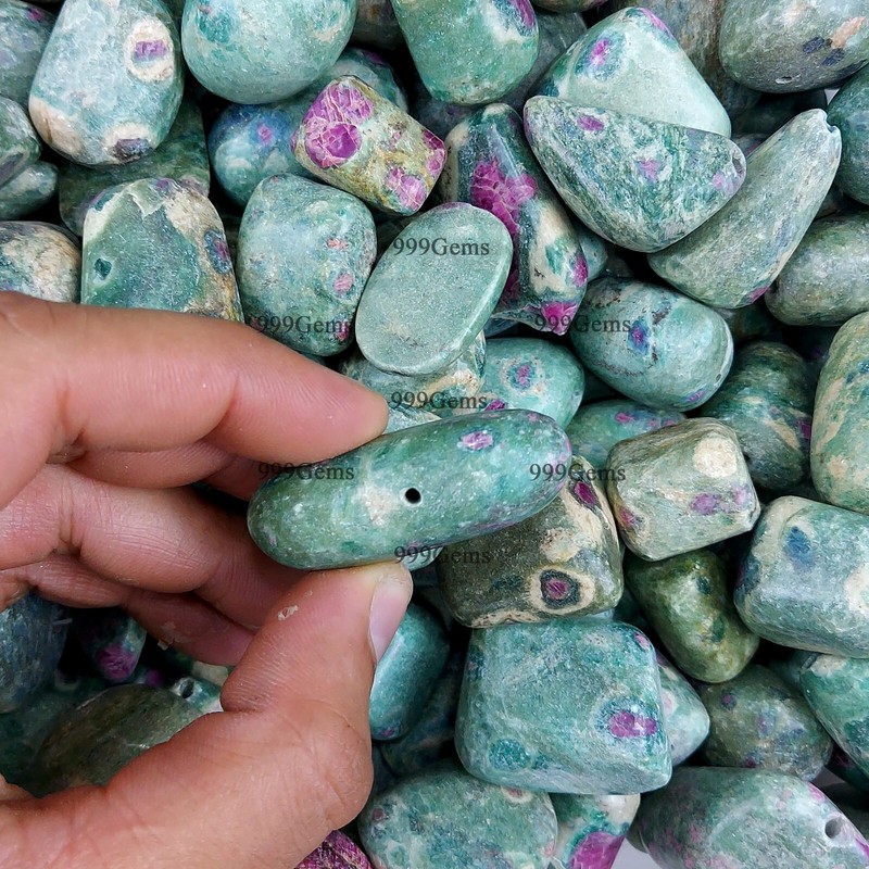 Bulk 20 Pcs Natural Green Ruby Fuchsite Drilled Tumble Gemstone Lot 10-20mm gallery
