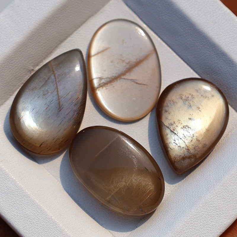 4 Pcs Flashy Natural Sunstone In Moonstone 24.6mm-28mm Cabochon Loose Gemstones