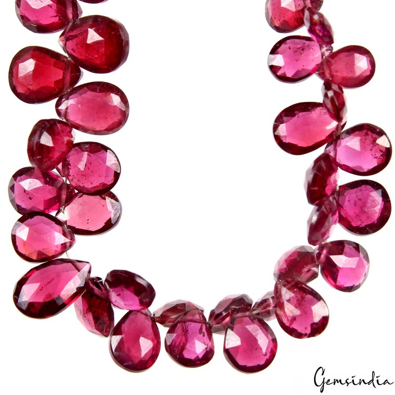 6-10mm Vibrant Rubellite Tourmaline Pear Cut High-Quality Briolette Strand ~9 " gallery