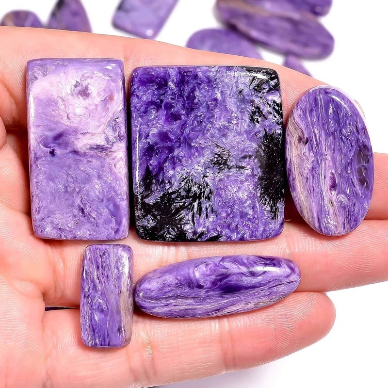 50 Carats Purple Charoite Loose Gemstone Wholesale Cabochons Lot 2Pcs gallery