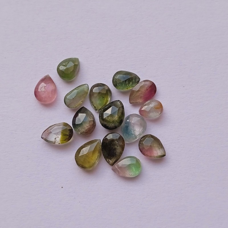 14 Carat 5×6 to 6×8.5 MM Natural Bi Color Tourmaline Rose Cut 15 Piece Lot