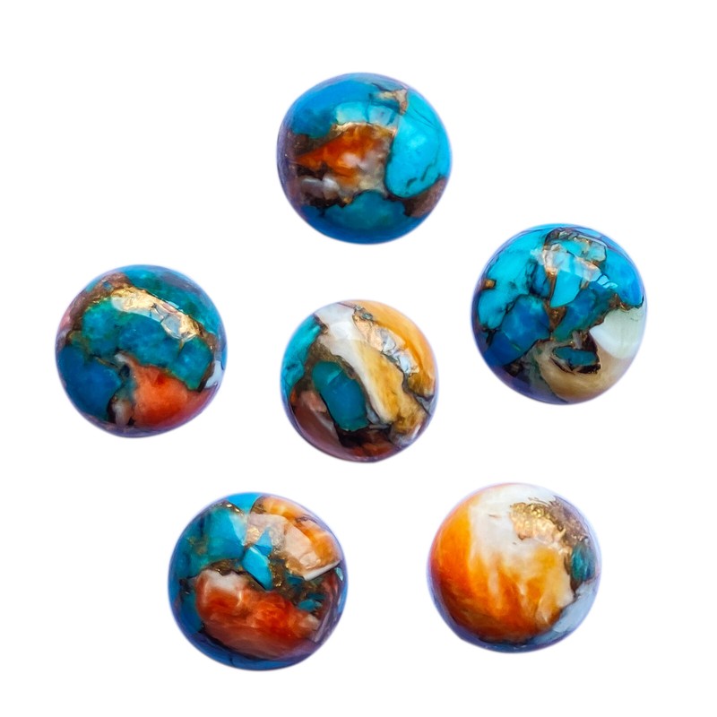 [WHOLESALE] SPINY OYSTER COPPER TURQUOISE CABOCHON ROUND SHAPE LOOSE GEMSTONE gallery