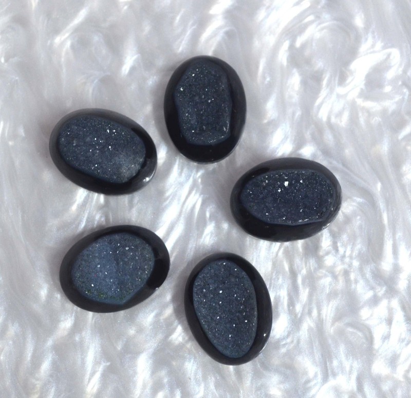 88 Cts. 100% Natural Black Crystal Druzy Agate Lot of Cabochon Gemstone-S2